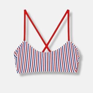 Xhilaration Juniors Ribbed Red & Blue Patriotic Striped Bralette Bikini Top New